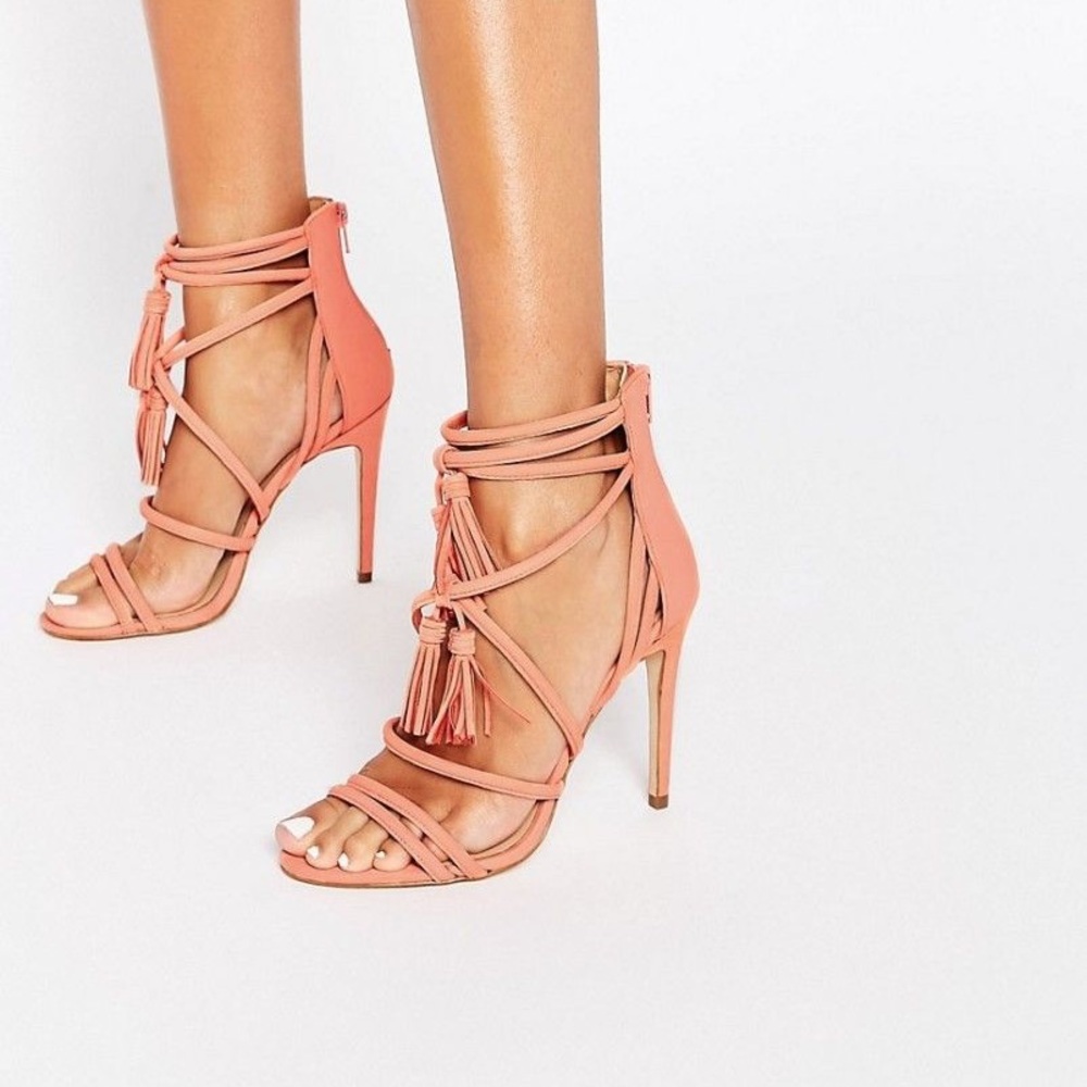 Aldo Orange Suede Strappy Tassel Heel